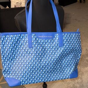Blue Geometric Tote Bag, waterproof, beach bag, carryon, personal item 20 Wx12D